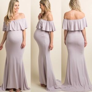 PinkBlush Lavender Ruffle Off Shoulder Mermaid Maternity Photoshoot Gown/Dress